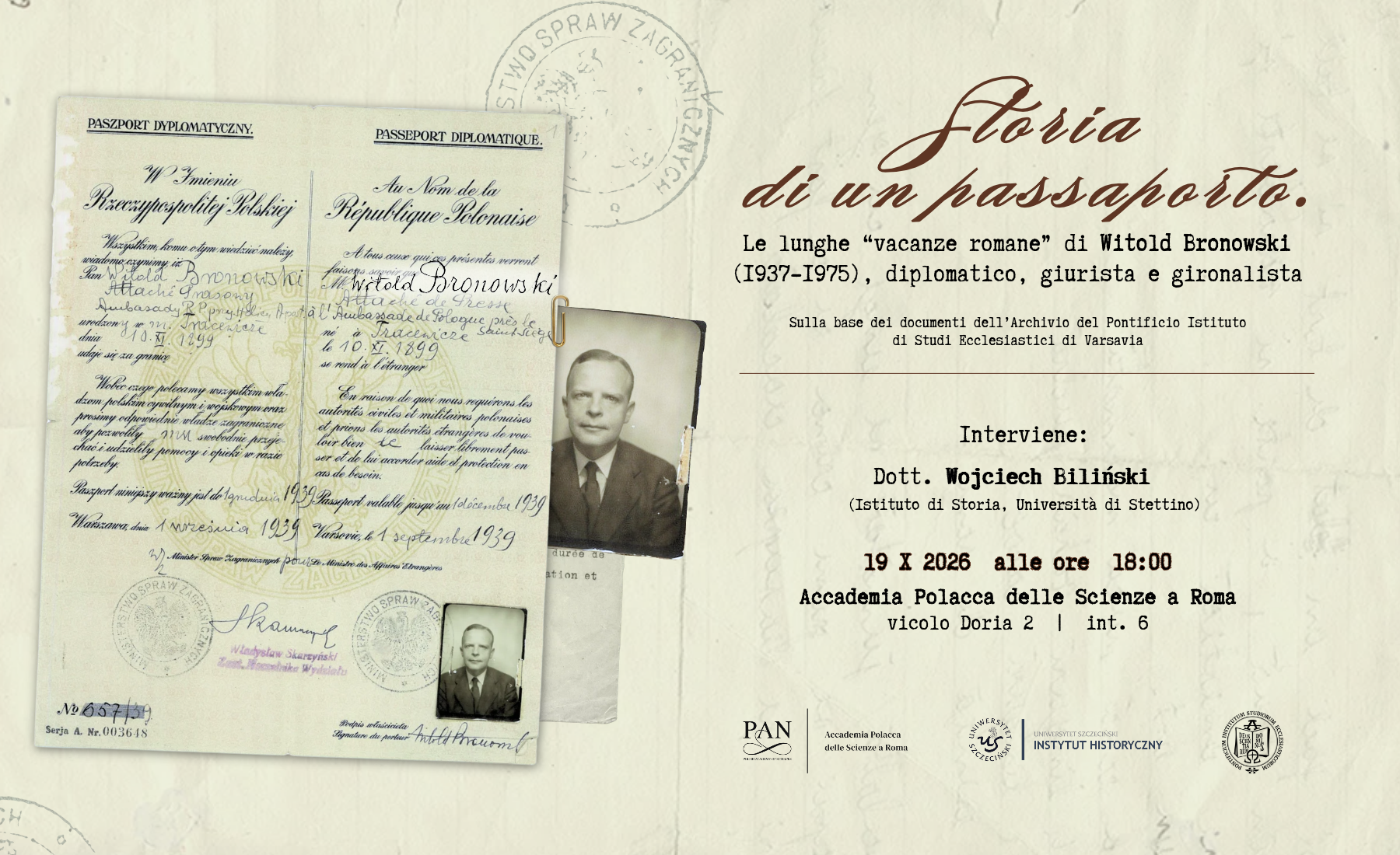 Storia di un passaporto. Le lunghe «vacanze romane» di Witold Bronowski