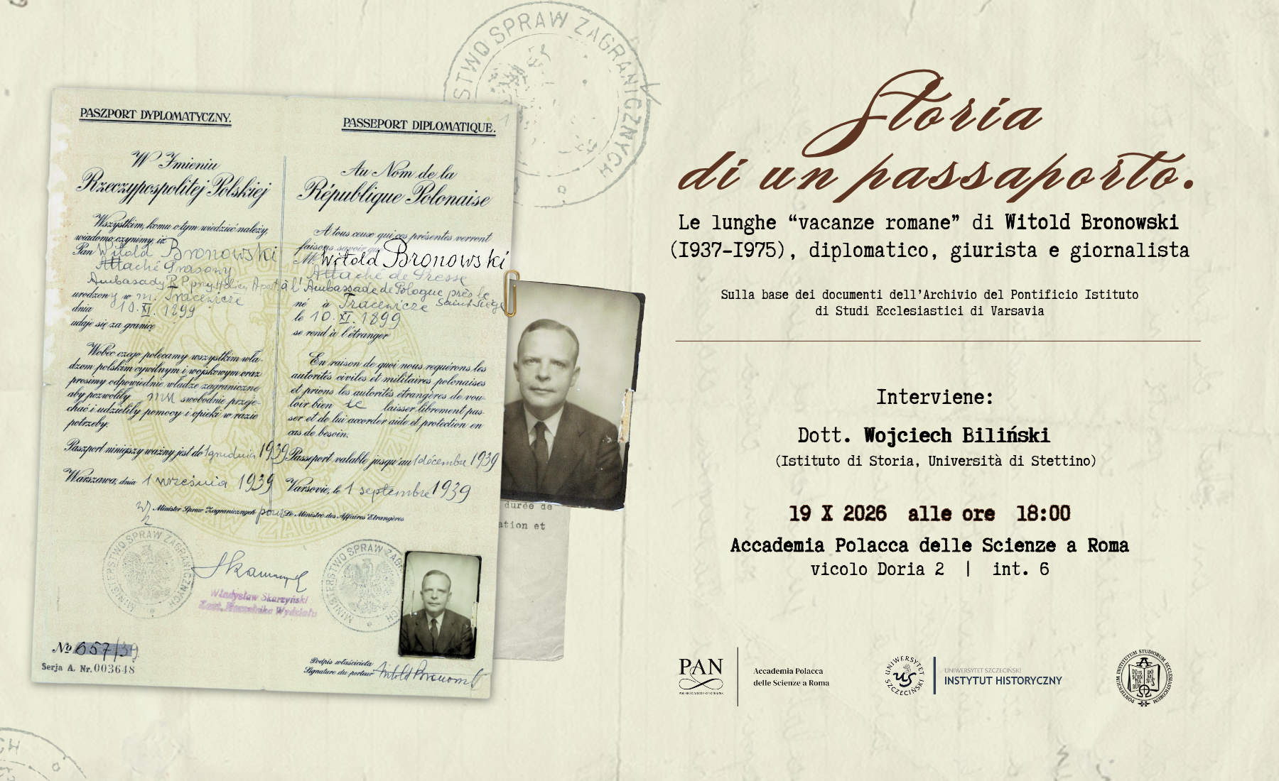 Storia di un passaporto. Le lunghe «vacanze romane» di Witold Bronowski